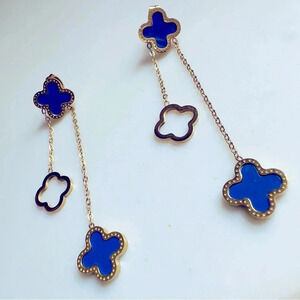 NWOT High Quality Stainless Steel Four Leaf Clover Lapis Lazuli Dangle Earrings